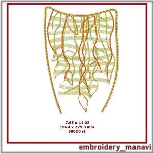 ITH Embroidery FSL necklace with hand appliqué and cord.