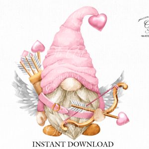 Valentine’s Day, super Pink cupid, Gnome PNG clipart, love clipart