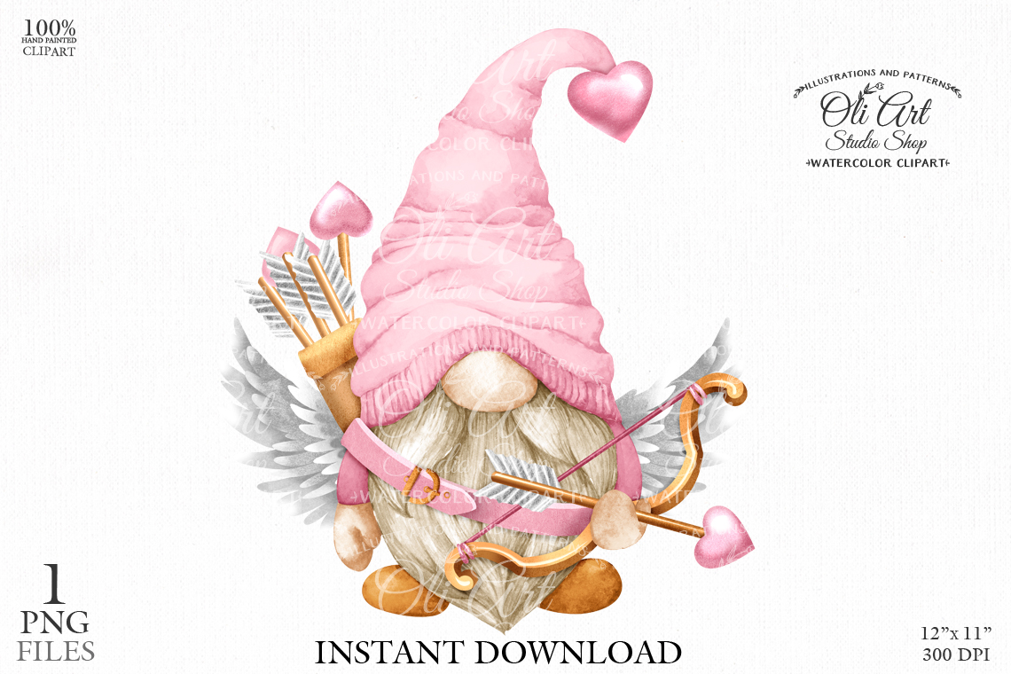 Valentine's Day, super Pink cupid, Gnome PNG clipart, love clipart -  Crealandia