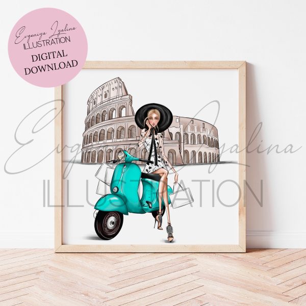 DIGITAL DOWNLOAD Roman Holiday (Printable Fashion Illustration)