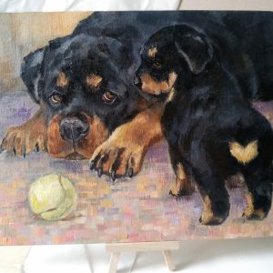 Two rotties oil painting