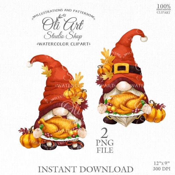 Thanksgiving Day. Turkey and gnomes clipart. Fall