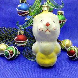 Soviet Vintage Christmas Toy Lion. Russian Glass Antique Toy