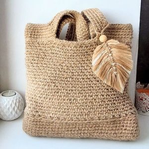 Large jute tote bag with top handles