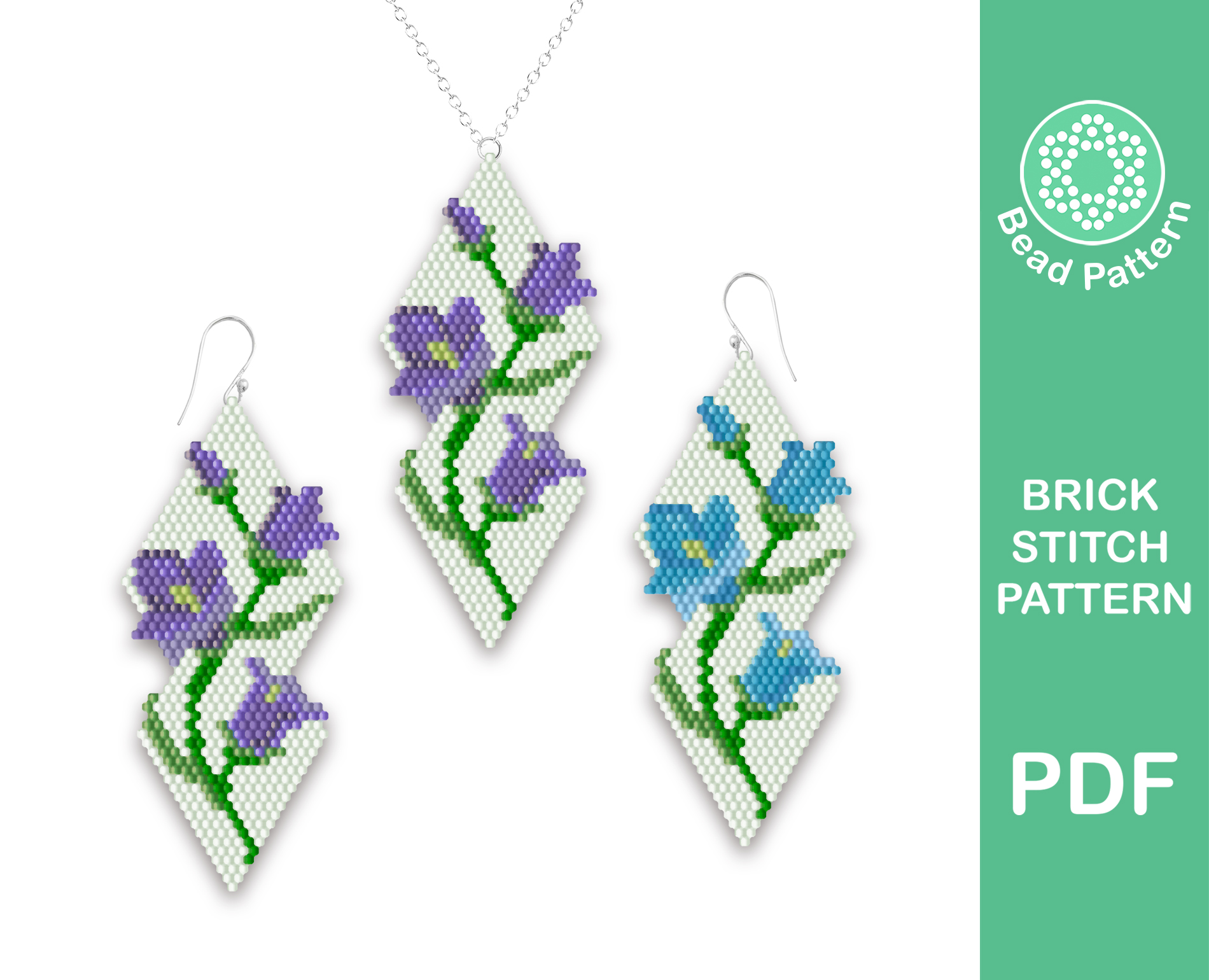 Bluebell earrings brick stitch pattern Miyuki Delica PDF