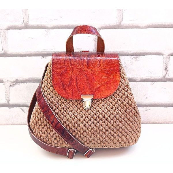 Brown backpack with leather trim