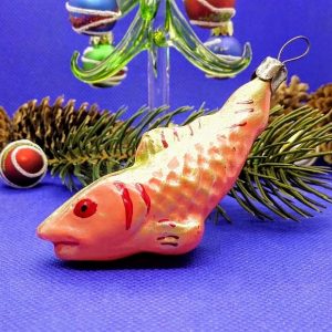 Antique Glass Christmas Toy Gold fish. Soviet Vintage Xmas Decor