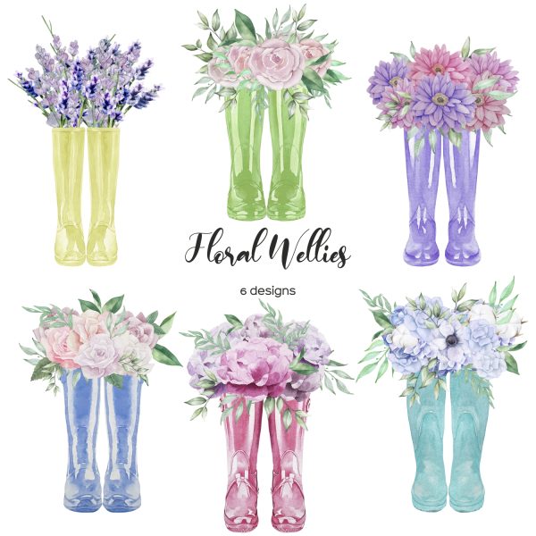 Watercolor wellies with flowers