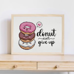 funny donut cross stitch pattern in a frame