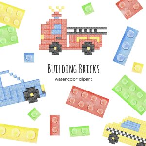 Watercolor Plastic Building Bricks Clipart