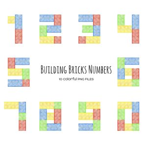 Watercolor Plastic Building Bricks Numbers Digits 0-9