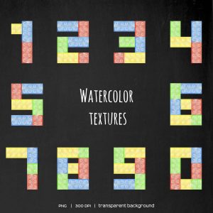 Watercolor Plastic Building Bricks Numbers Digits 0-9