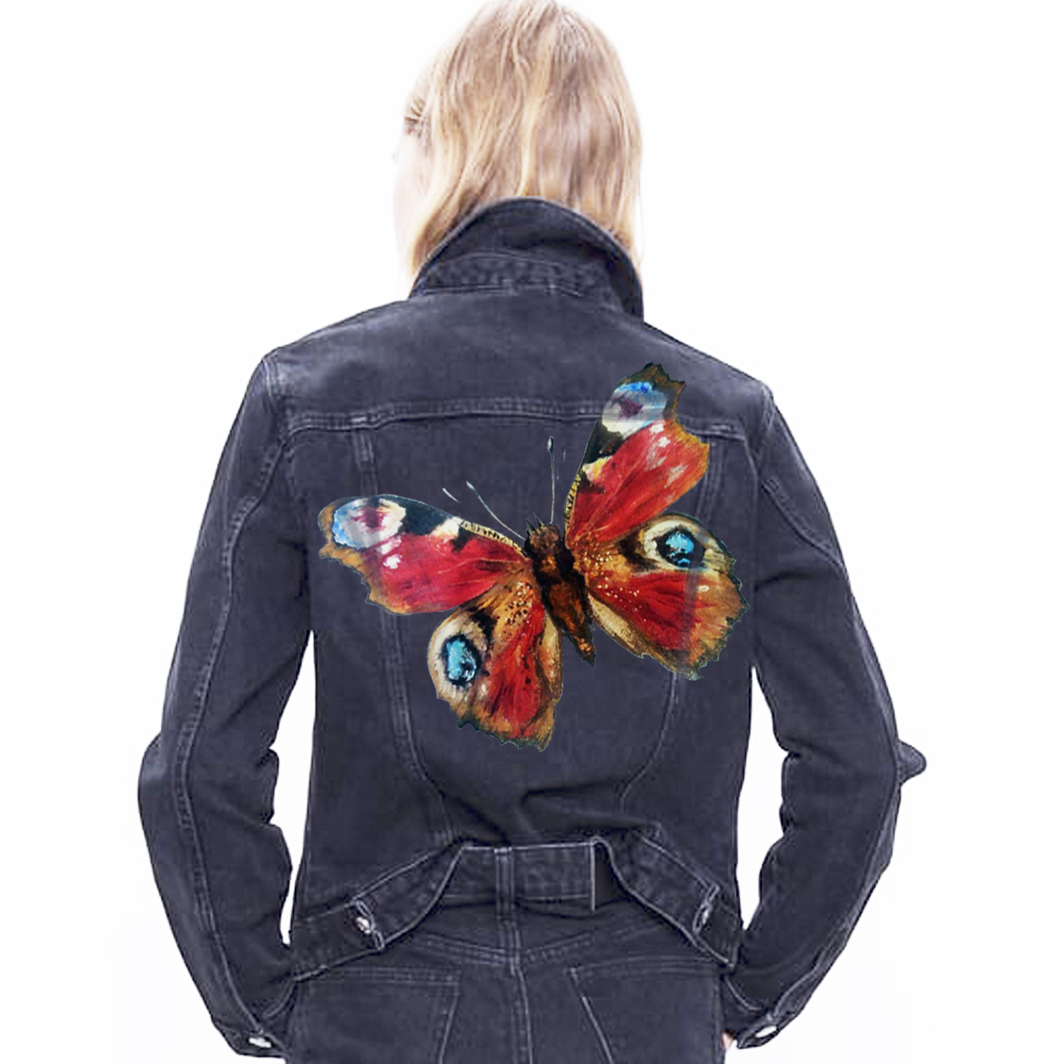 Custom hand painted denim jeans jacket, vest, pet portrait, nature