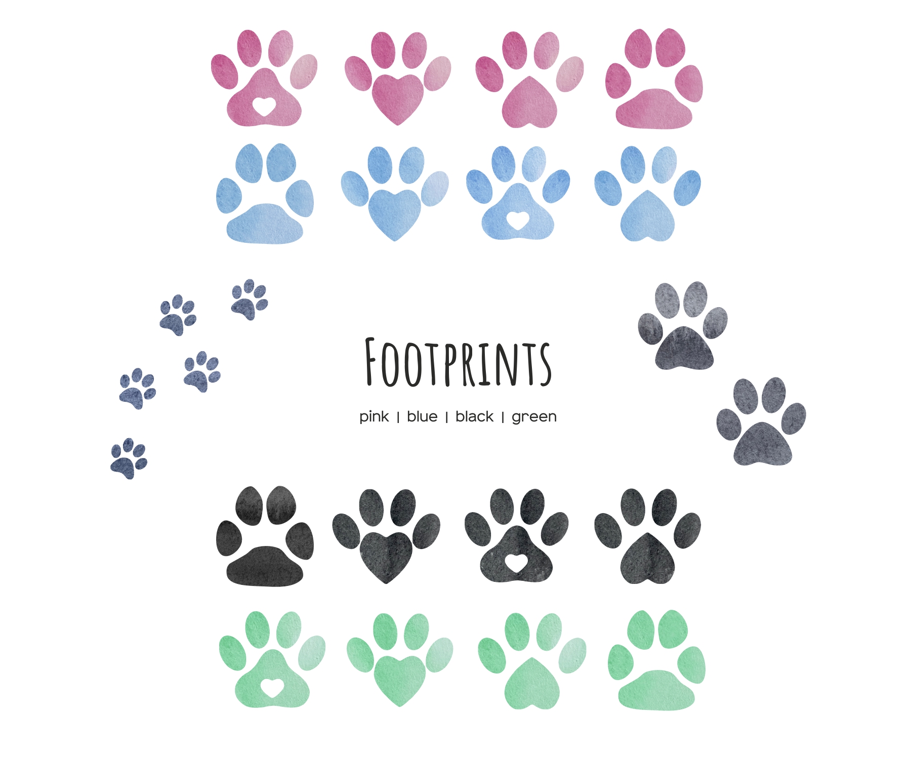 Watercolor dog accessories and pets supplies clipart 4 Watercolor pets colorful footprints