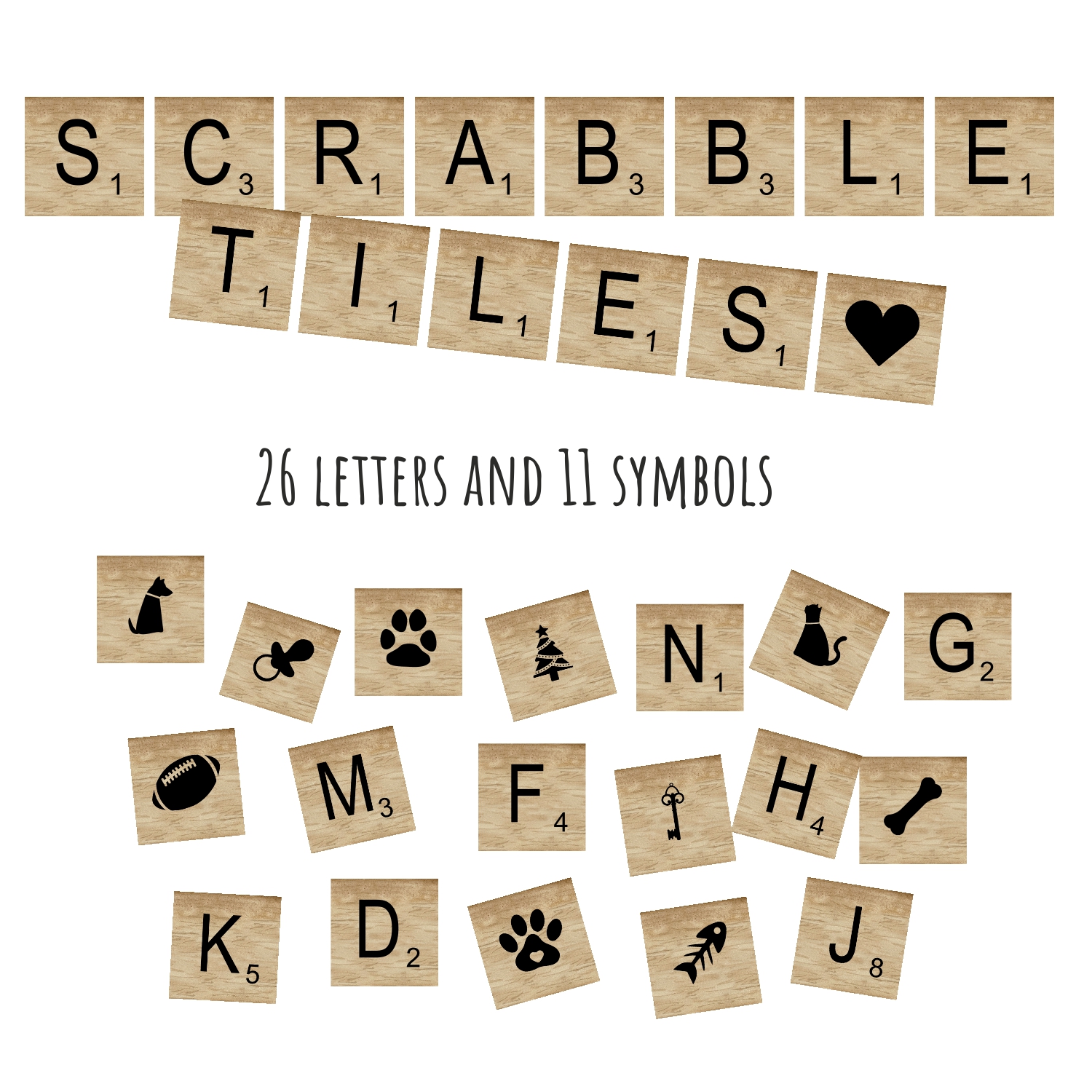 Scrabble Alphabet Clipart new set 26 letters 11 cute symbols