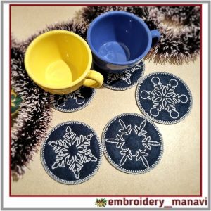 In The Hoop Embroidery designs Snowflake hot stand mug rug.