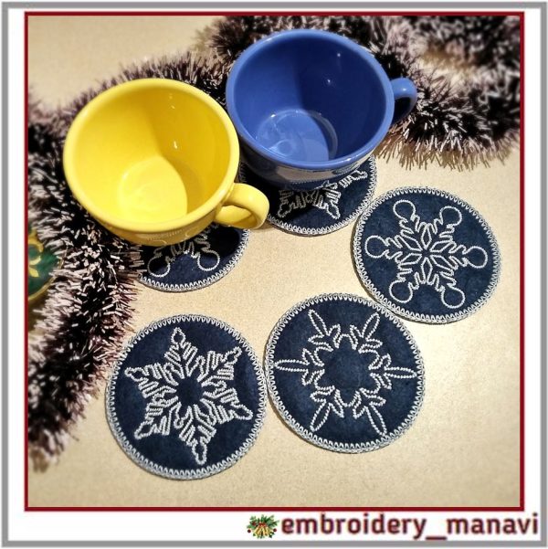 In The Hoop Embroidery designs Snowflake hot stand mug rug.