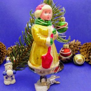 Soviet Vintage Christmas Toy – Boy with Shovel. Christmas glass Toy