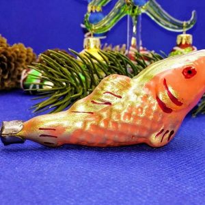 Antique Glass Christmas Toy Gold fish. Soviet Vintage Xmas Decor