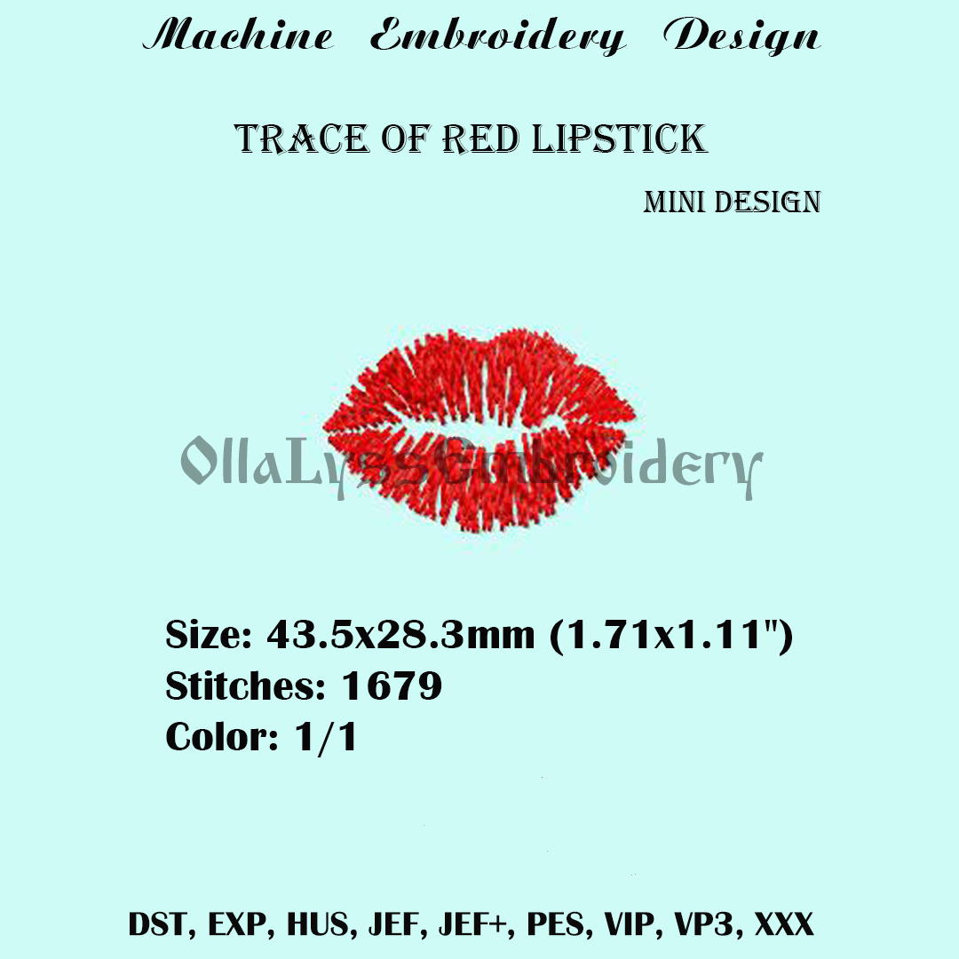 Trace of red lipstick mini machine embroidery design