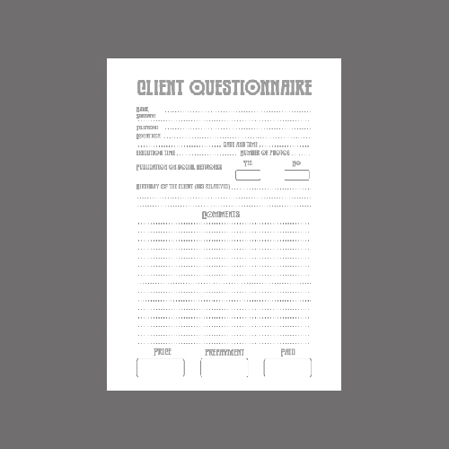 Digital pages for a photographer's notebook 2 customer profile