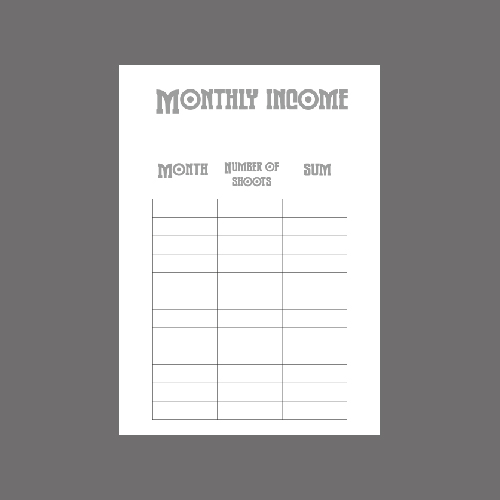 Digital pages for a photographer's notebook 6 monthly income
