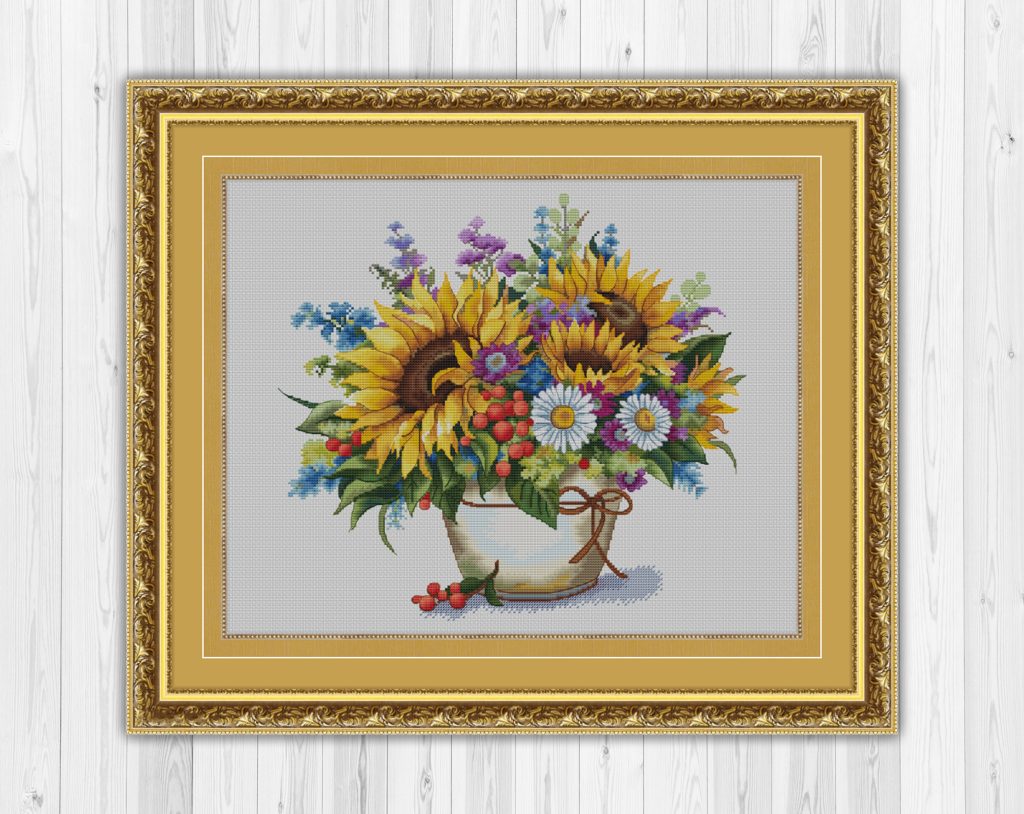 Cross Stitch Pattern with Sunflowers and More