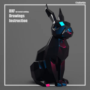 Steel Sheet Metal Drawings Plans Pattern Template Sitting Rabbit Project Sculpture (dxf, PDF)