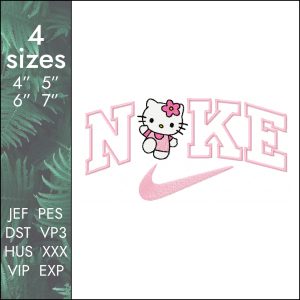 Nike Hello Kitty Embroidery Design, cute girl file dst, 4 sizes