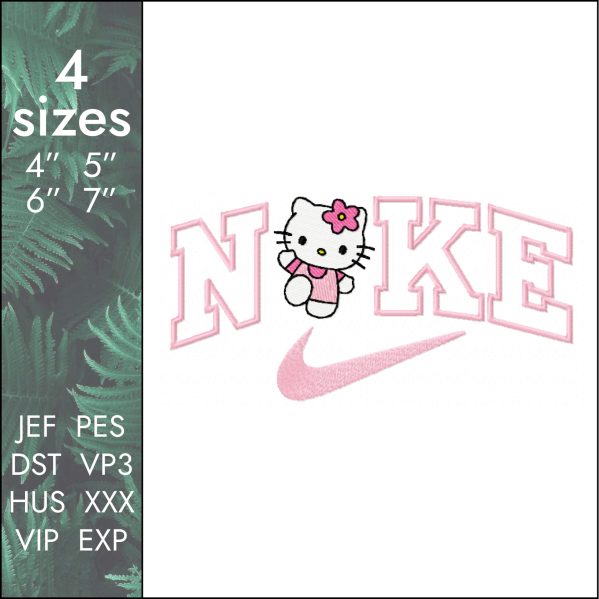 Nike Hello Kitty Embroidery Design, cute girl file dst, 4 sizes