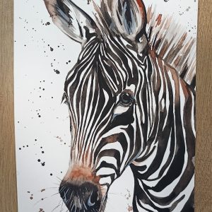 Zebra watercolor original animal painting 8×11 inch wall decor by Anne Gorywine