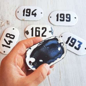 Address number plaque 196 – enamel metal door number sign vintage