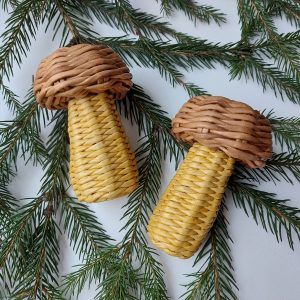 Two wicker handmade mushrooms
