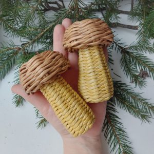 Two wicker handmade mushrooms