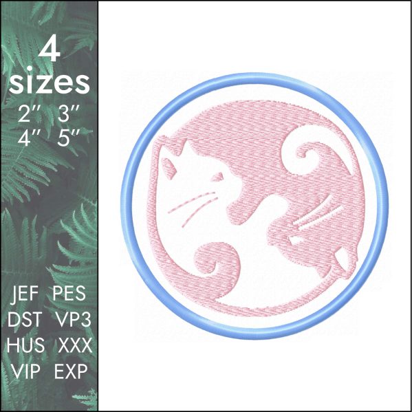 Cats Yin Yang Embroidery Design, Feng Shui file dst pes, 4 sizes