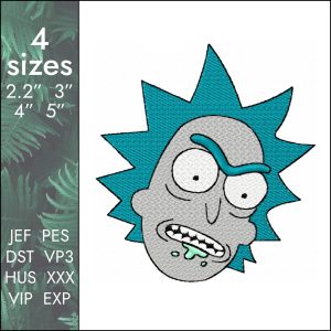 Rick Embroidery Design, Morty cartoon pes dst file, 4 sizes