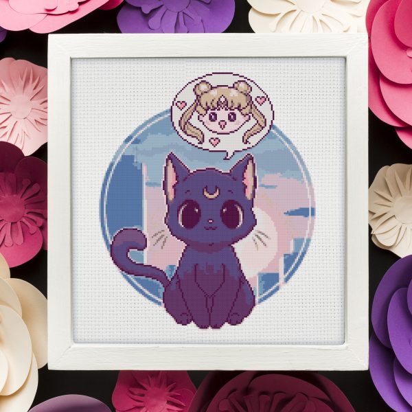 Black cat Luna cross stitch pattern