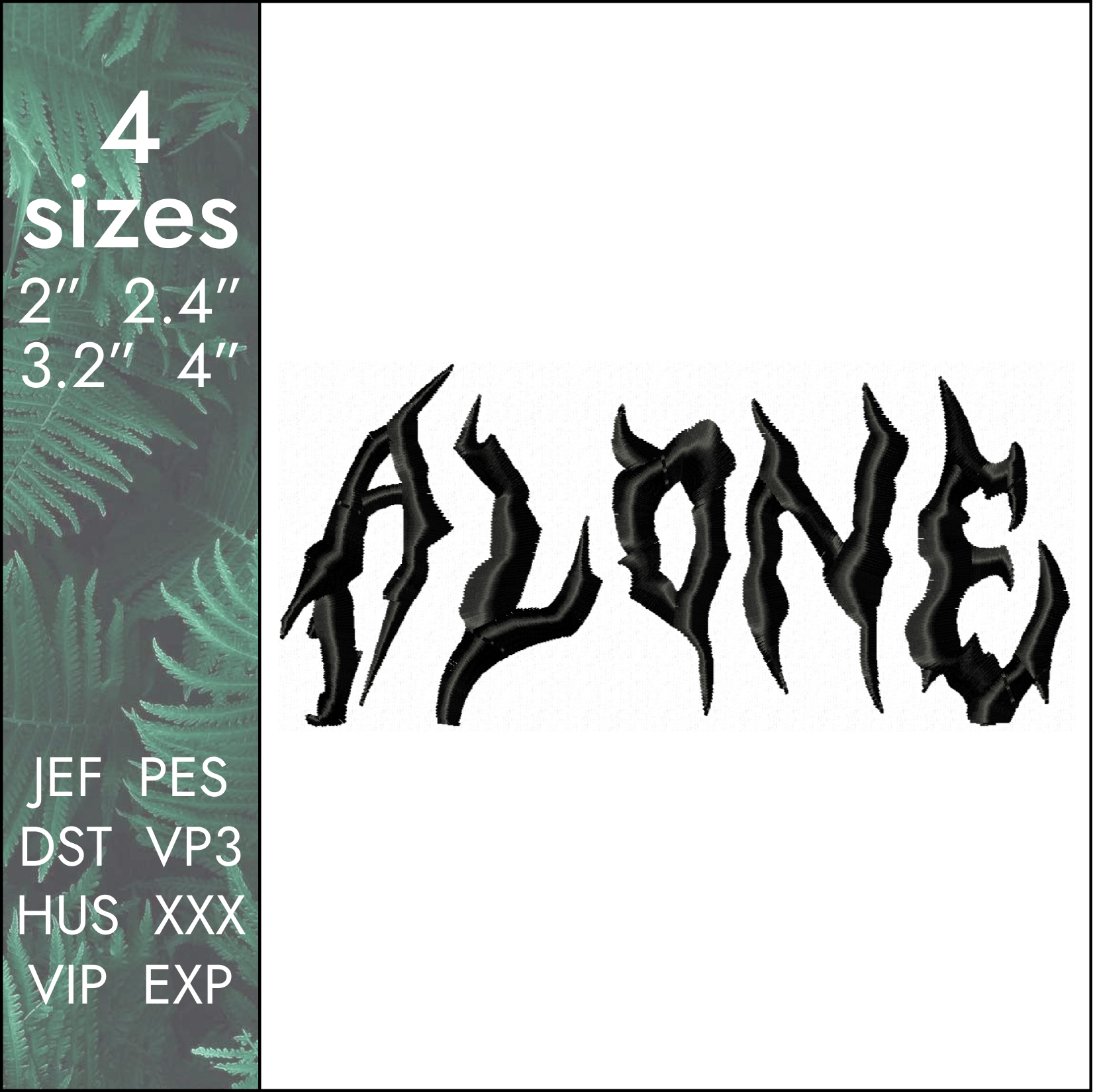 Alone Embroidery Design, sad loneliness font file dst pes, 4 size 1 Alone Embroidery Design, sad loneliness font file dst pes, 4 size