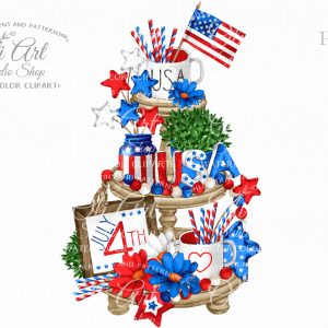 4th of July tiered tray, Independence day, stars and stripes
