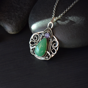 Chrysoprase and amethyst necklace Fine birthday gift for mom