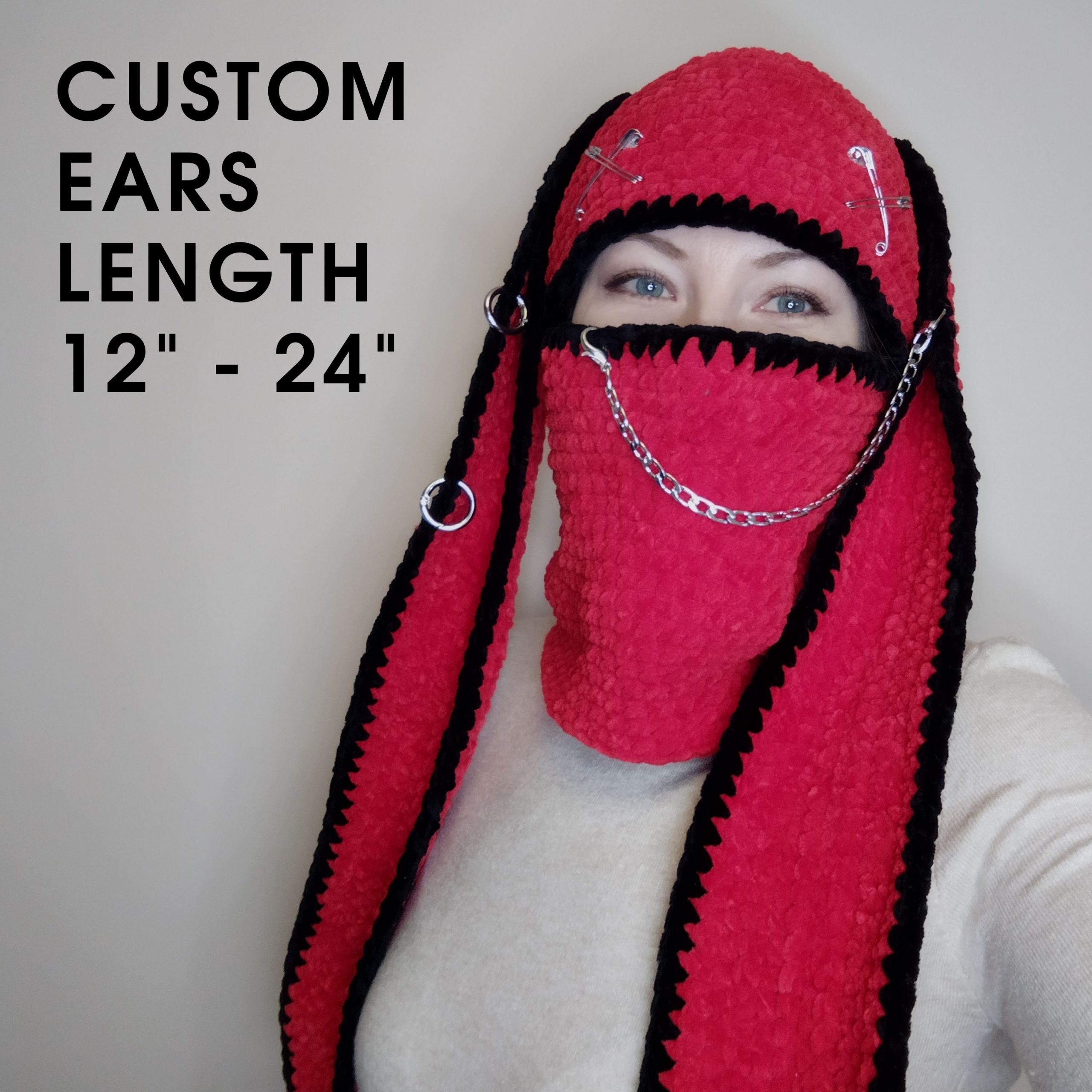 Creepy bunny balaclava crochet Red bunny hat adult picture