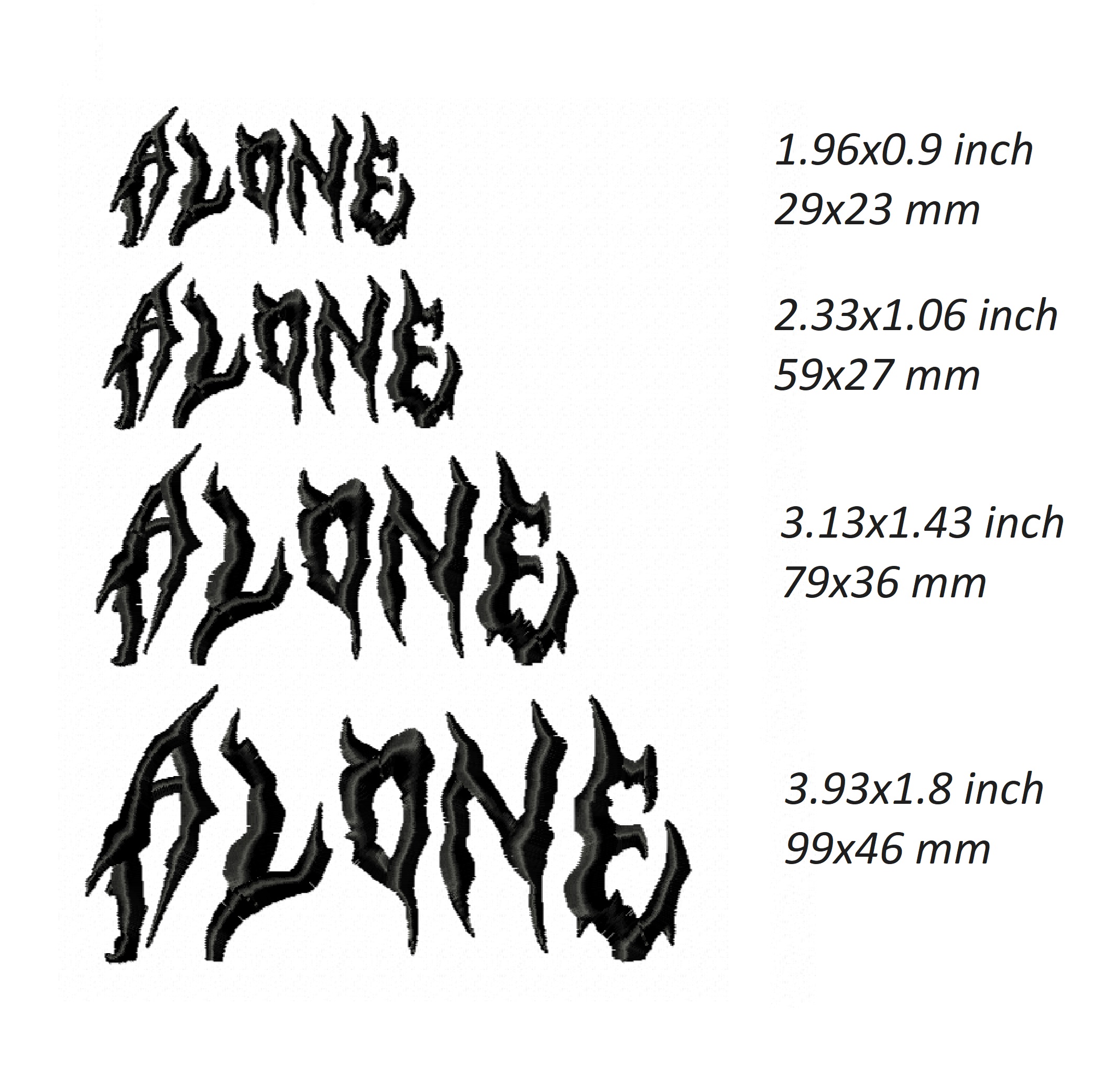 Alone Embroidery Design, sad loneliness font file dst pes, 4 size 2 Alone Embroidery Design, sad loneliness font file dst pes, 4 size - Image 2