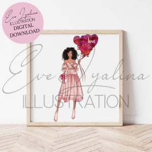Illustration of a girl with balloons