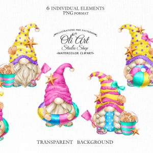 Beach gnomes, clipart, summer