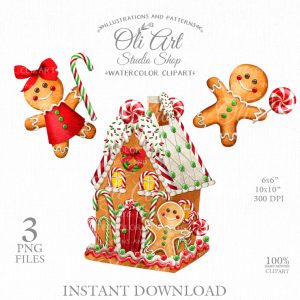 Christmas gingerbread house, digital clipart, Gingerbread Man