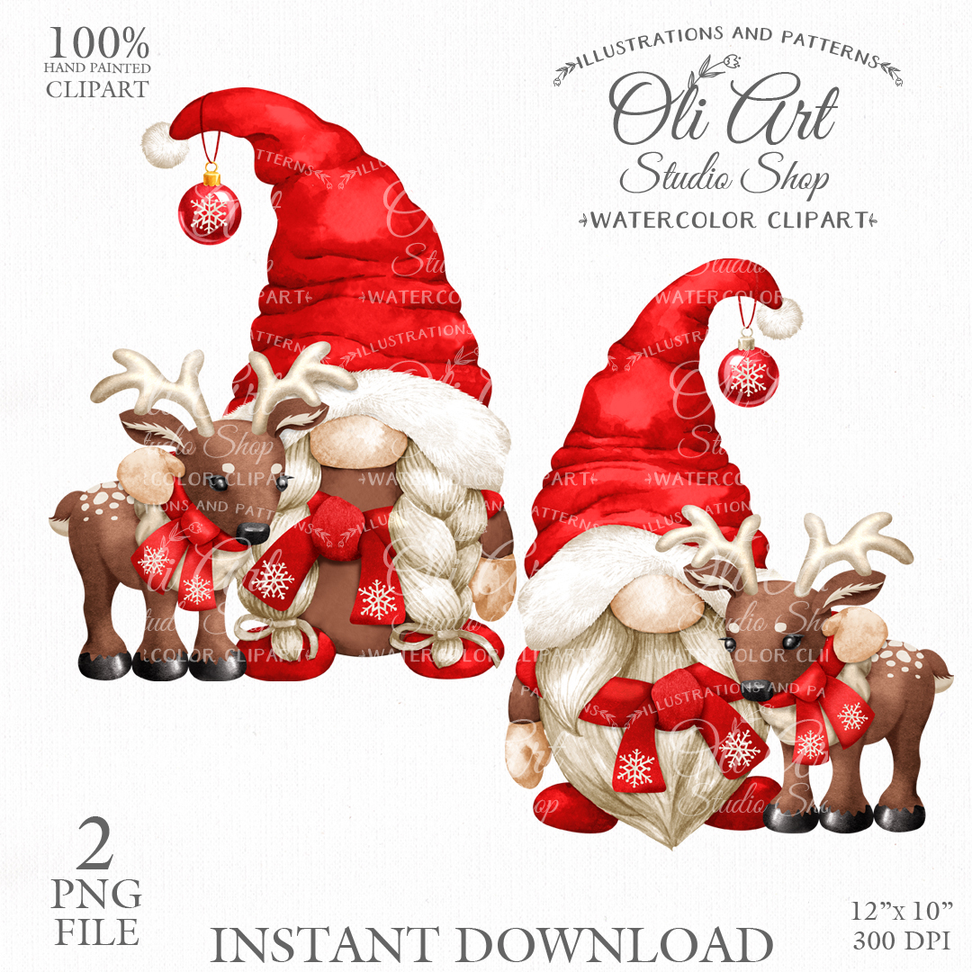 Christmas Gnome. Reindeer. Cute Characters, Hand Drawn graphics