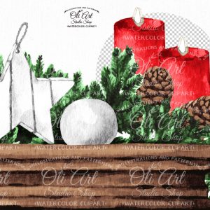 Сhristmas digital clipart. Christmas fireplace. Joy. Hand Painted
