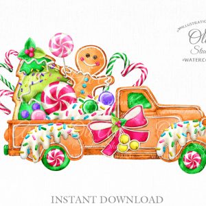 Christmas gingerbread truck digital clipart, Gingerbread Man