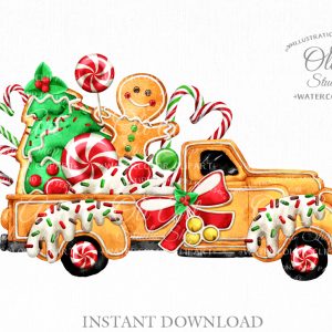 Christmas gingerbread truck digital clipart, Gingerbread Man