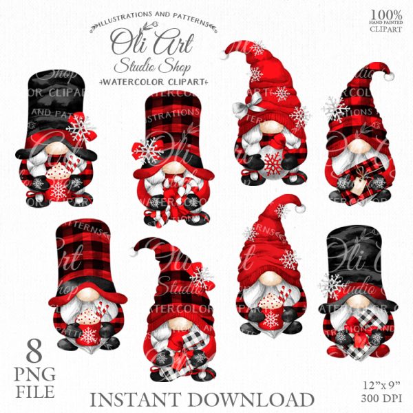 Watercolor christmas gnomes clipart, Scandinavian gnomes 8